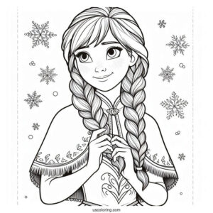 Simple Anna Holding Braids Coloring Sheet