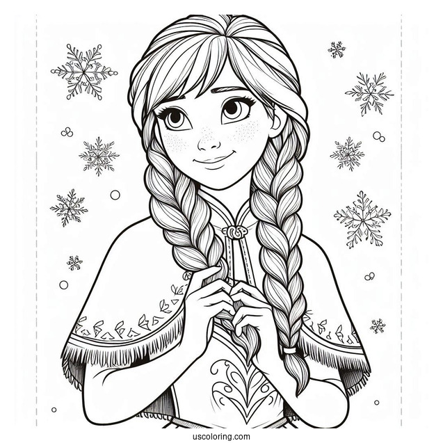 Simple Anna Holding Braids Coloring Sheet