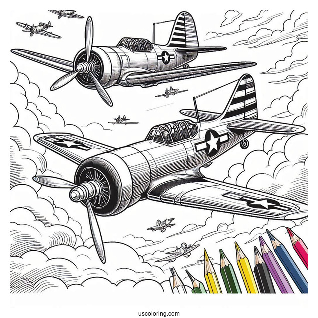 Warbird Planes Flying In Tandem To Color