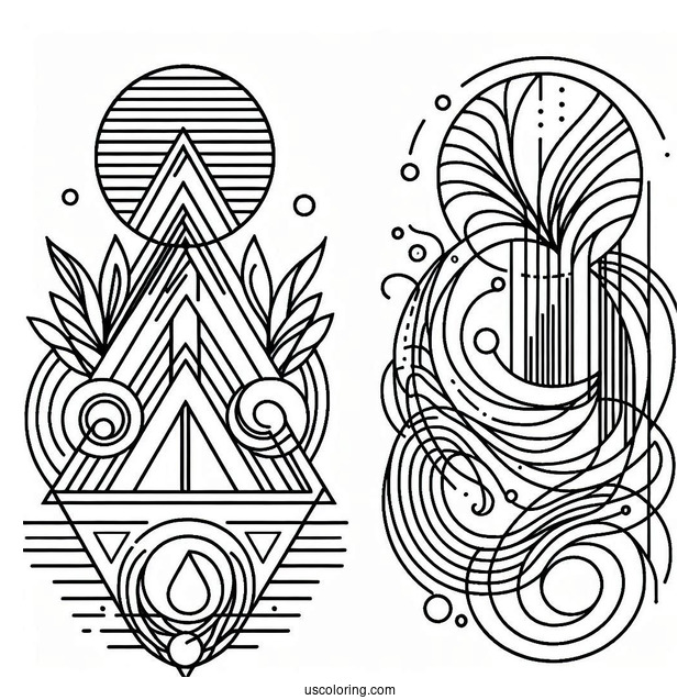 Simple Lines And Shapes Abstract Coloring Page For Kids