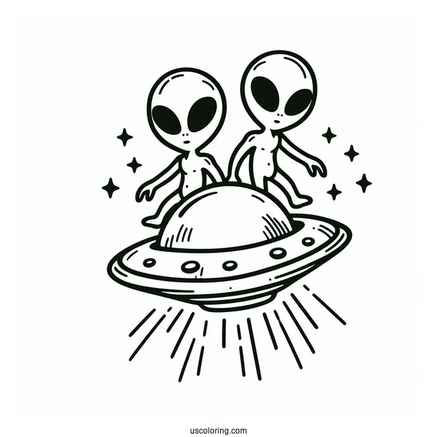 Easy Outline Of Two Aliens In UFO To Color