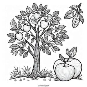 Simple Apple Tree Coloring Page For Kids