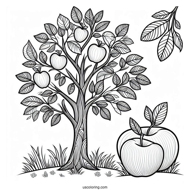 Simple Apple Tree Coloring Page For Kids