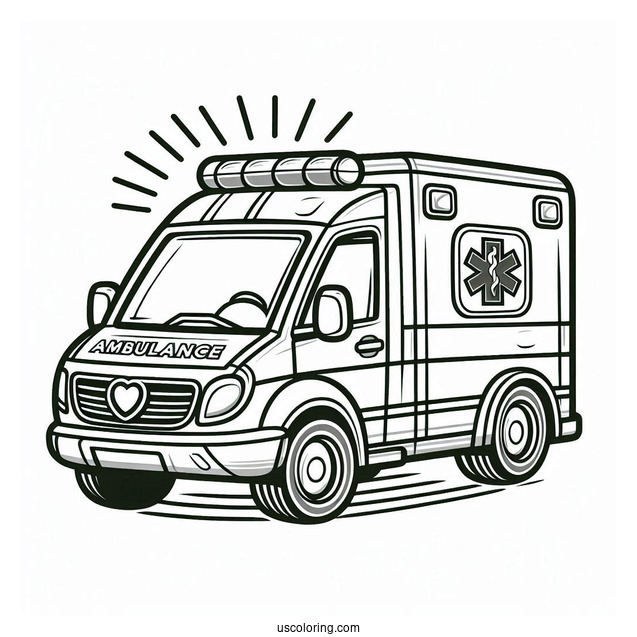 Cute Ambulance Coloring Page For Kids