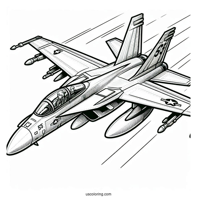 F18 US Army Jet Coloring Sheet