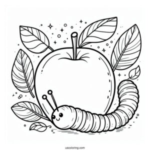 Worm In Apple Coloring Sheet For Preschoolers