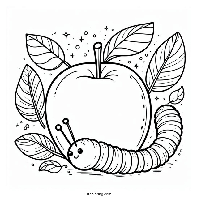 Worm In Apple Coloring Sheet For Preschoolers