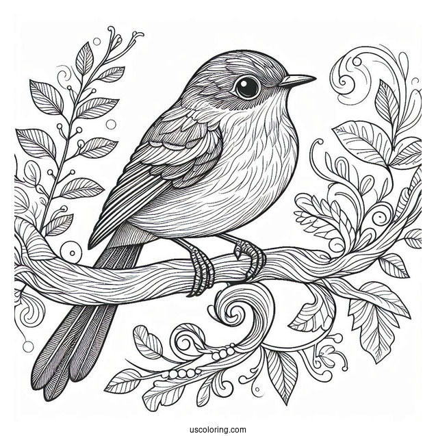 Realistic Bird Perched On A Tree Branch Animal Mandala Coloring Page