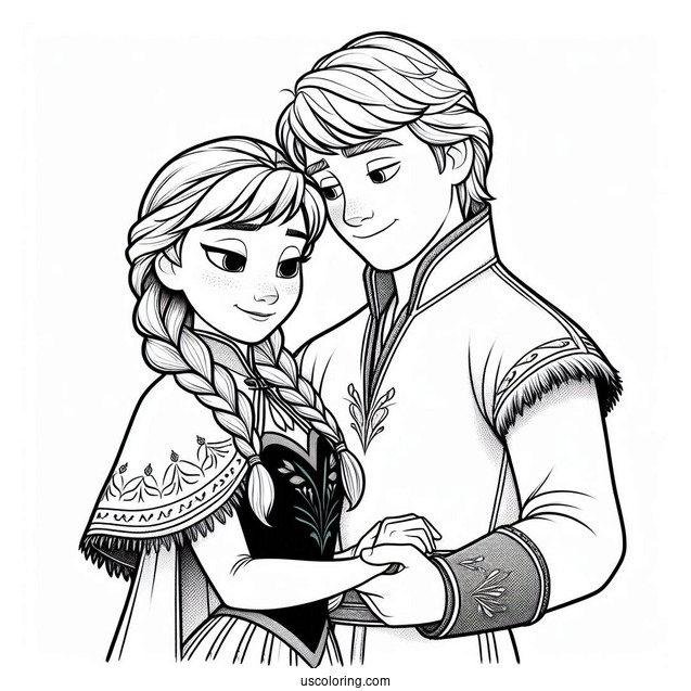 Anna And Kristoff Holding Each Other Coloring Sheet