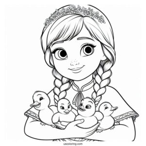 Anna Holding Ducklings Coloring Sheet