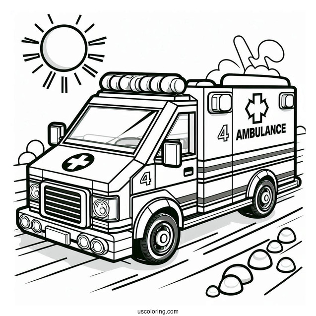Lego Ambulance Coloring Page Speeding On The Road