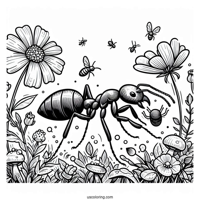 Ant Coloring Page Gathering Food