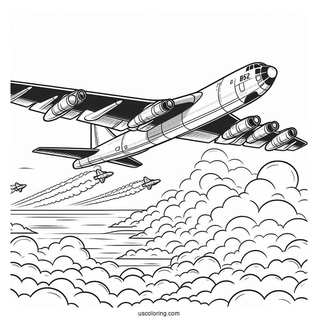 B52 Plane Flying In The Clouds
