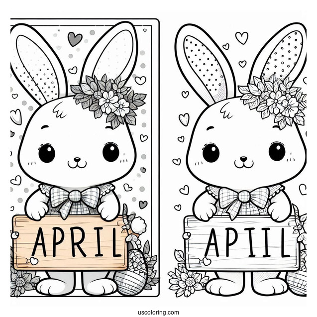 Easter Bunny Holding An April Coloring Page Signage For Kids