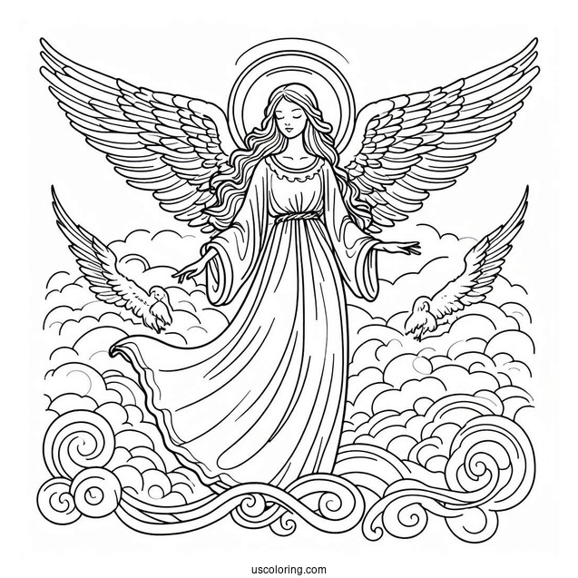 Easy Outline Of Angels In Heaven To Color