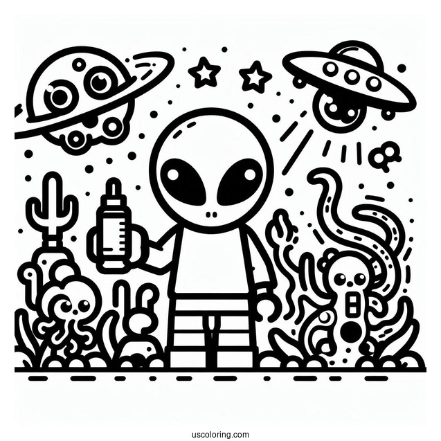 Easy Lego Alien Coloring Page For Kids