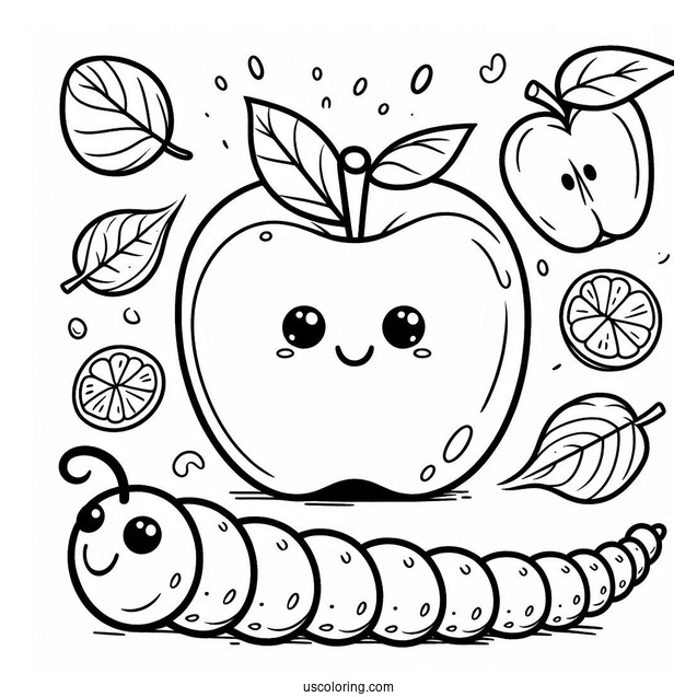 Worm In Apple Coloring Sheet For Preschoolers