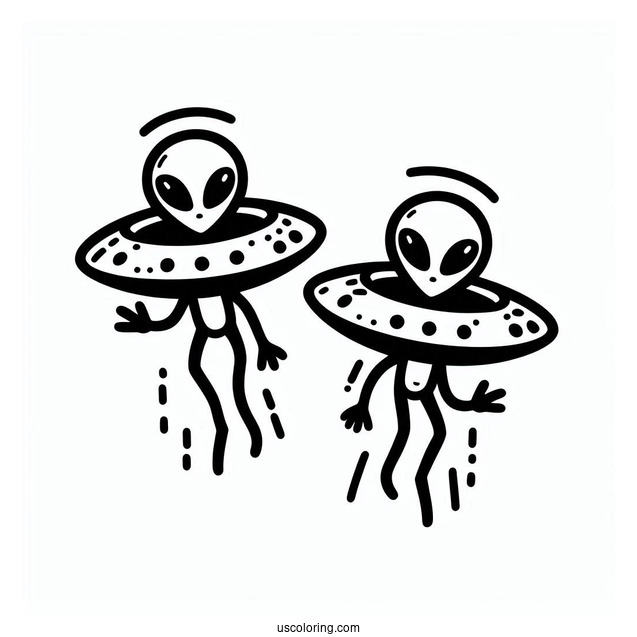 Easy Outline Of Two Aliens In UFO To Color