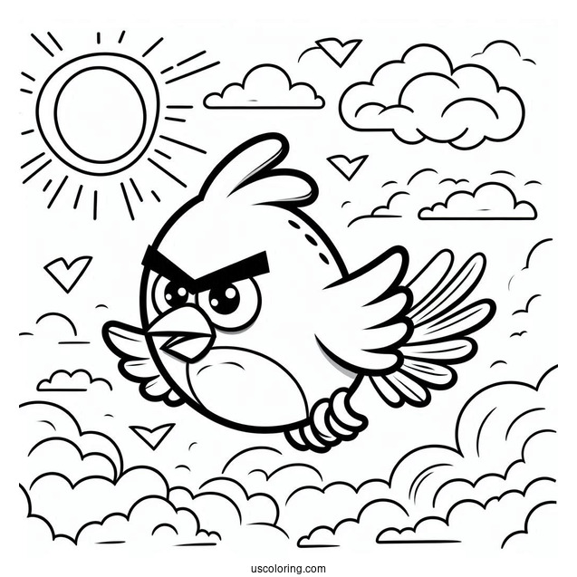 Blue Angry Bird In The Sky Coloring In