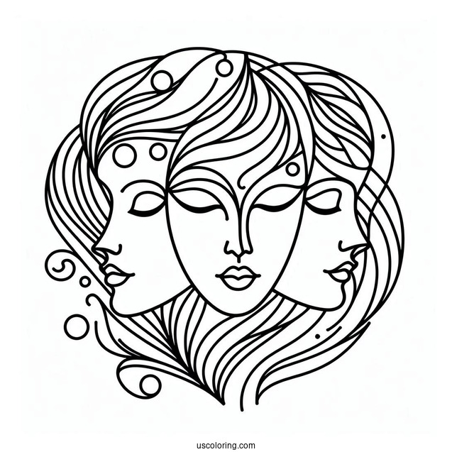 Three Faces Abstract Coloring Page