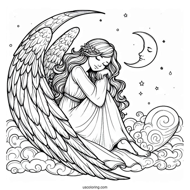 Peaceful Angel Resting On Crescent Moon