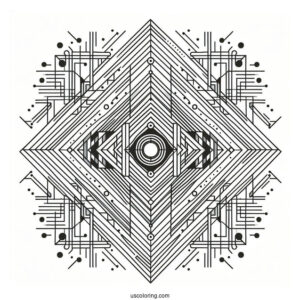 Geometric Abstract Coloring Page Art With Stripes