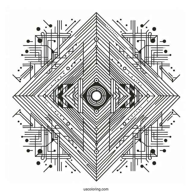 Geometric Abstract Coloring Page Art With Stripes