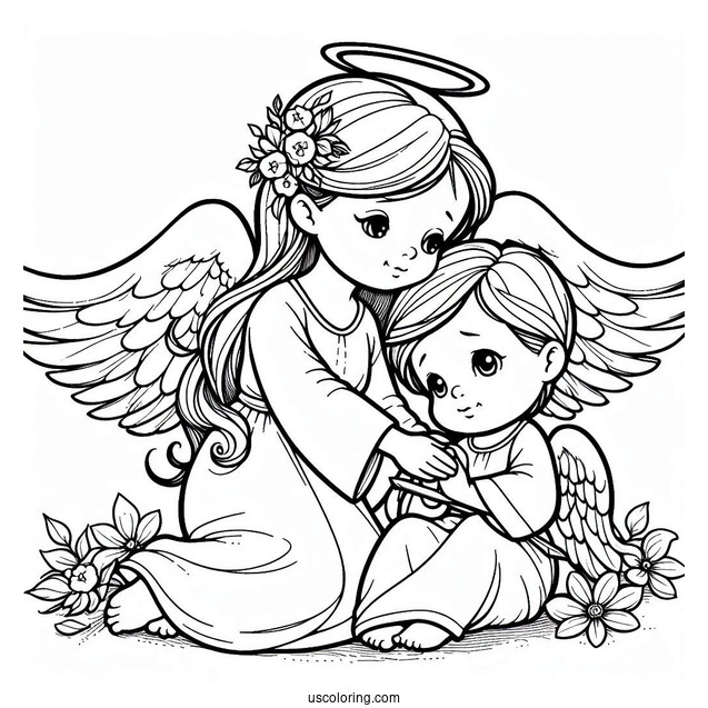 Guardian Angel Protecting Children To Color