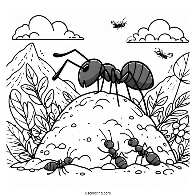 Ant Coloring Page Creating A Hill