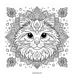 Furry Cat Inside A Complex An Animal Mandala Coloring Page