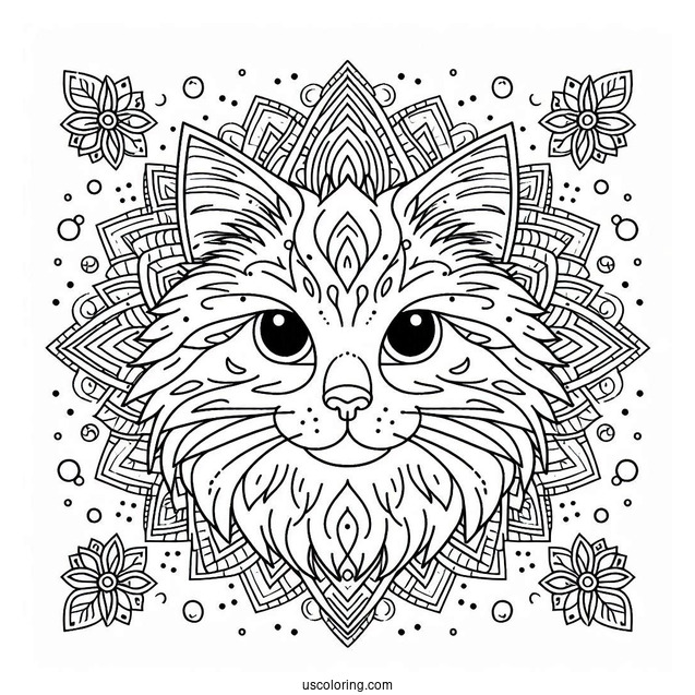 Furry Cat Inside A Complex An Animal Mandala Coloring Page