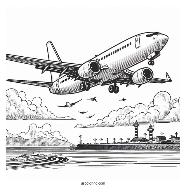 Boeing 737 Coming In For Landing Coloring Page