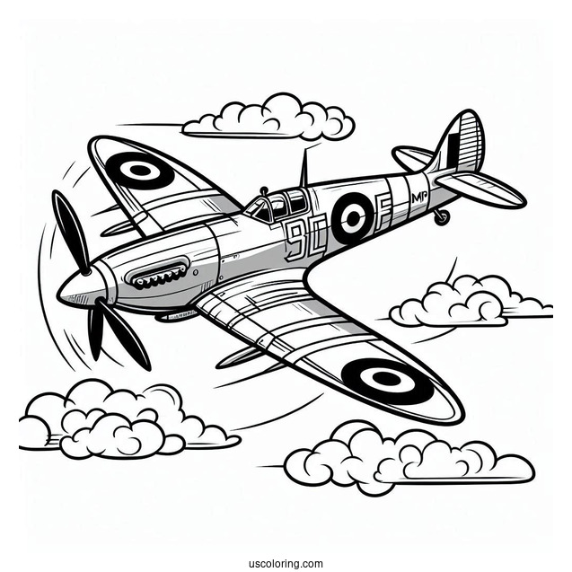 Spitfire Plane Coloring Page For Kids