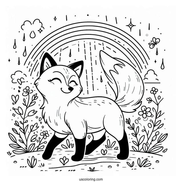 Fox Strolling Under April Coloring Page Showers