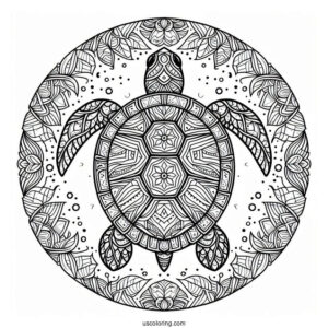 Top View Of Turtle Animal Mandala Coloring Page