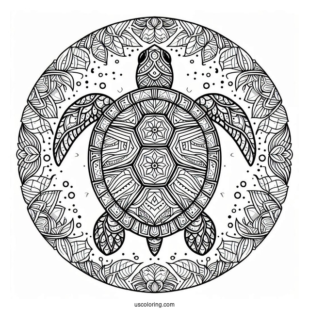 Top View Of Turtle Animal Mandala Coloring Page
