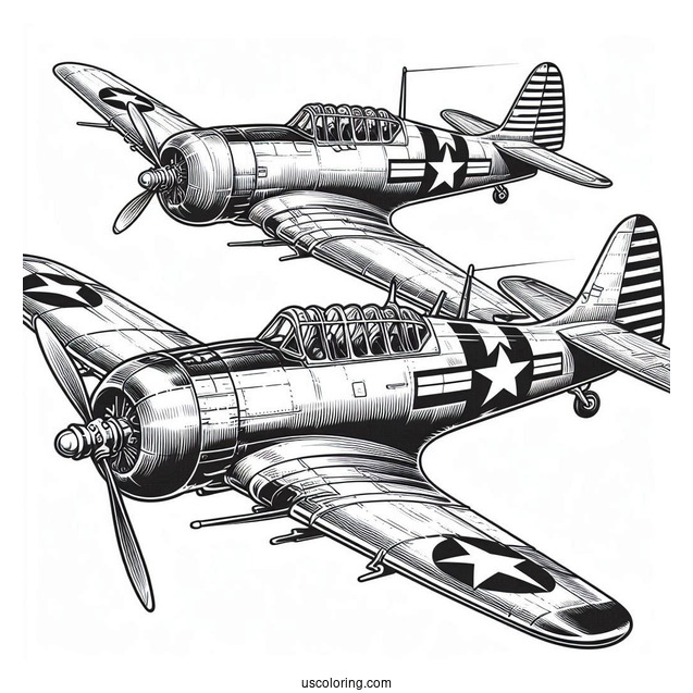Warbird Planes Flying In Tandem To Color