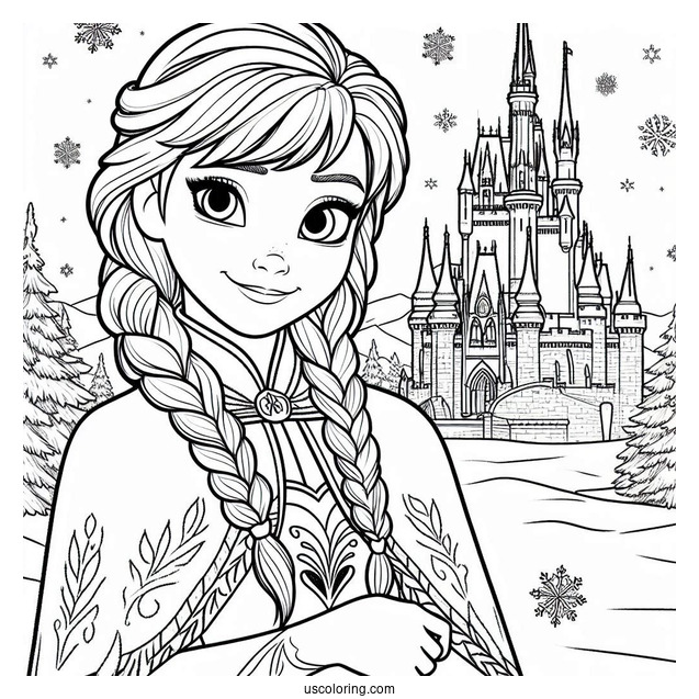Anna Standing In Front Of Elsa s Winter Castle Coloring Sheet