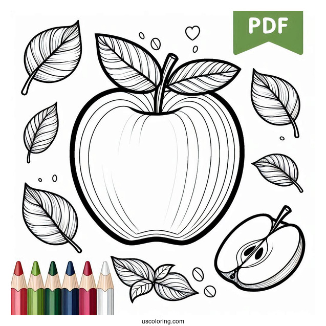 Stencil Of An Apple And Coloring Sheet