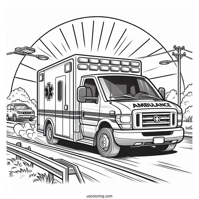 Front View Of Ambulance Coloring Page Speeding On The Road