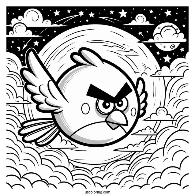 Blue Angry Bird In The Sky Coloring In