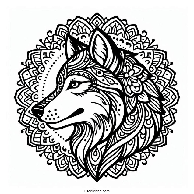 Wolf Head Animal Mandala Coloring Page