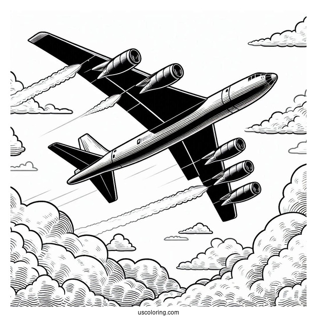 B52 Plane Flying In The Clouds