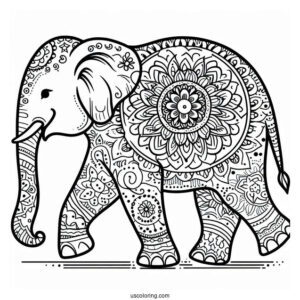 Simple Walking Elephant Animal Mandala Coloring Page