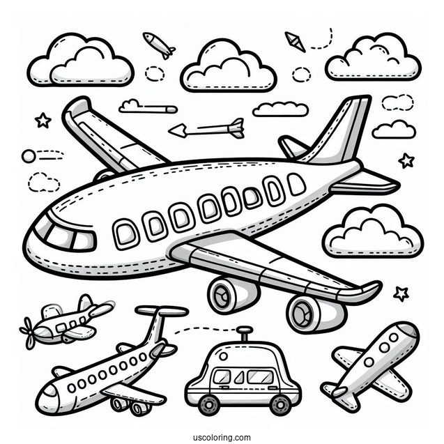 Cute Cartoon Plane Coloring Page For Kids