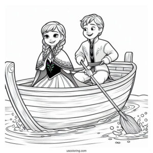 Anna And Olaf Riding Ice Boat In Water Coloring Page