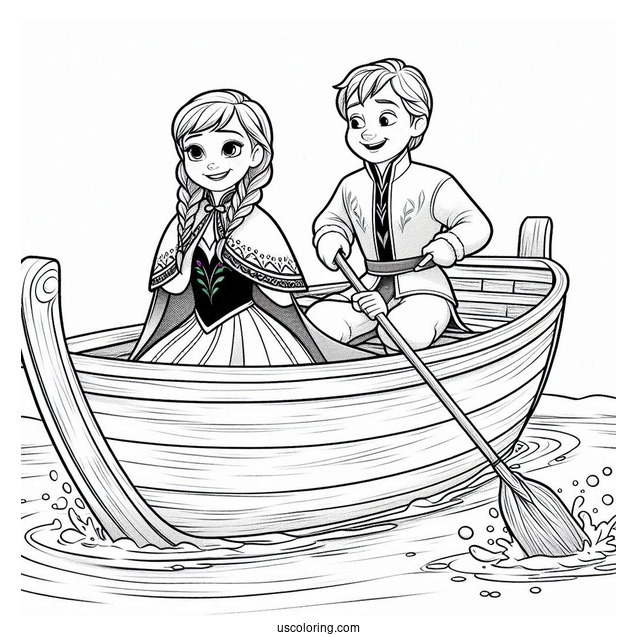 Anna And Olaf Riding Ice Boat In Water Coloring Page