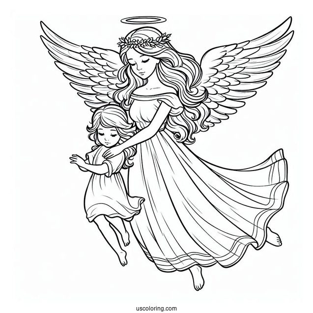 Guardian Angel Protecting Children To Color