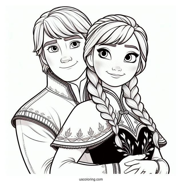 Anna And Kristoff Holding Each Other Coloring Sheet