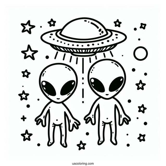 Easy Outline Of Two Aliens In UFO To Color
